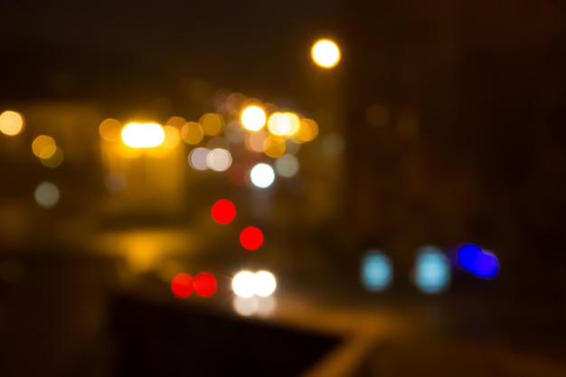 Abstract background of blurred city lights with bokeh effect