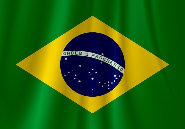 물결 모양의 반짝이 직물에 브라질 국기의 추상적 인 배경