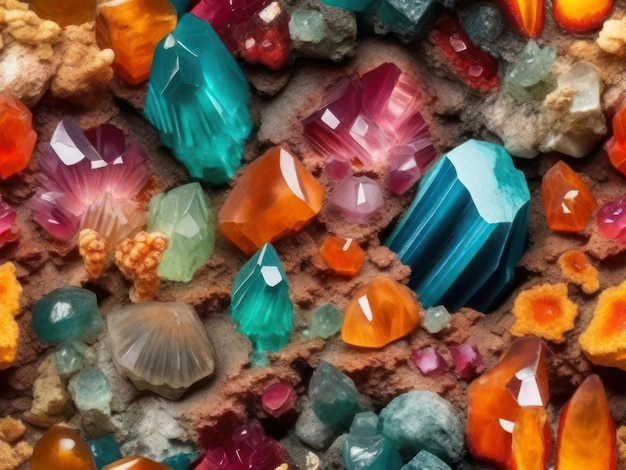 Abstract background bright multicolored crystals Druze of beautiful minerals natural stones