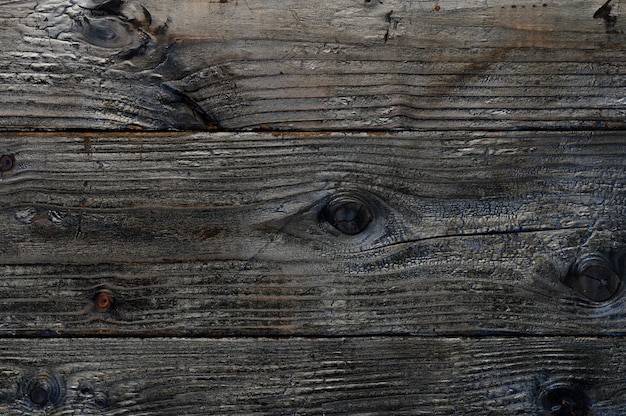 Abstract background of burnt wooden boards. Closeup topview for artworks.  High quality photo