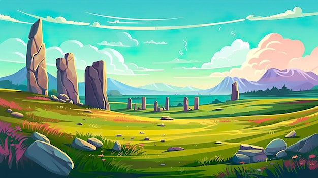 Abstract background Celtic culture A captivating illustration within a banner design showcasing the vibrant Celtic culture and its iconic landmarks against a fitting background Generative AI