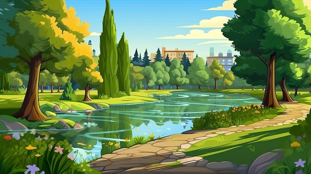 Abstract background city park Banner with a picturesque city park illustration against a natural background Generative AI
