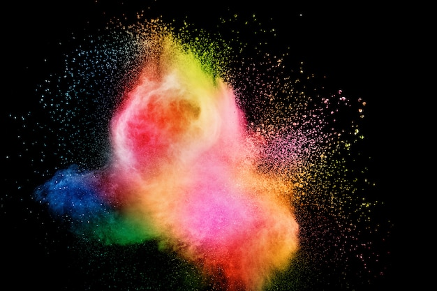 Photo abstract background of color particles burst or splashing.