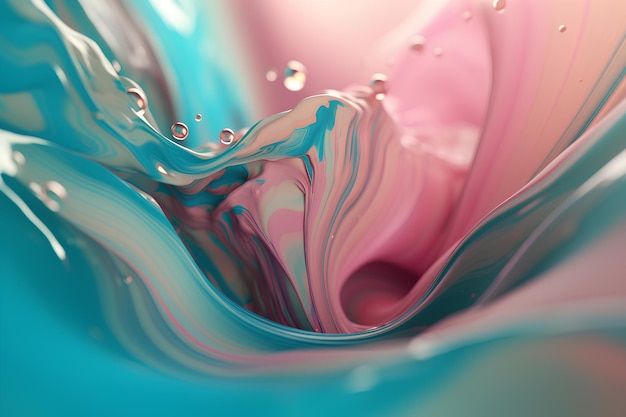 Abstract background colored floating liquid in turquoise pink pastel colors