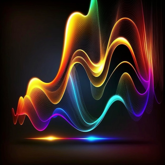ジェネレーティブ Ai を輝くカラフルなネオンの波線の抽象的な背景