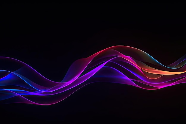 Abstract background colorful neon wavy ribbons glowing in ultraviolet spectrum light