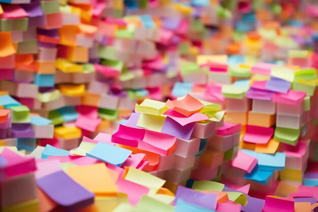 Abstract background of colorful sticky notes shallow depth of field