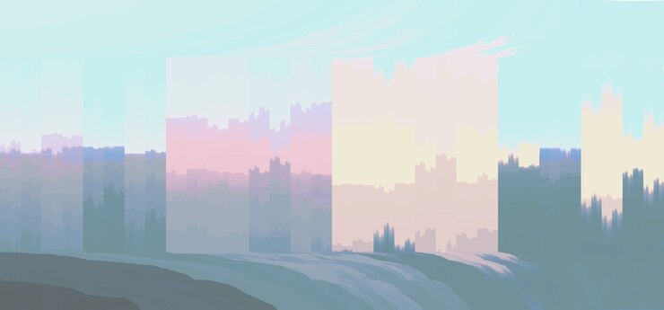 Photo abstract background of colorful vertical brush strokes depicting urban landscape
