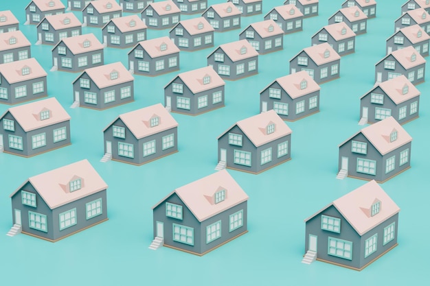 Abstract background consisting of patterns of beautiful houses on a turquoise background 3D render