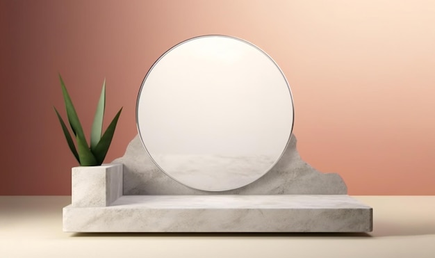 대리석 돌과 거울이 있는 화장품 디스플레이의 추상적 배경