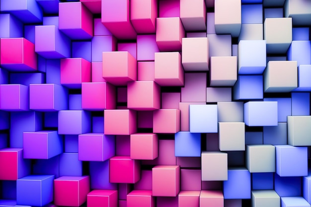 Abstract background of cube blocks wall stacking design neon pastel color