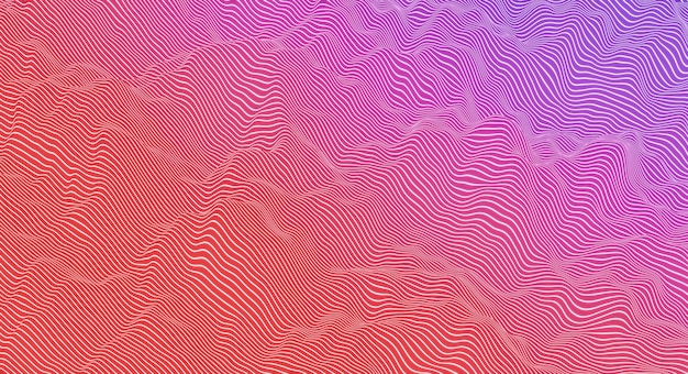 Abstract background of curved lines with red and blue gradient colors. 3d render