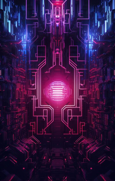 Abstract background of a cybernetic city in purple colors