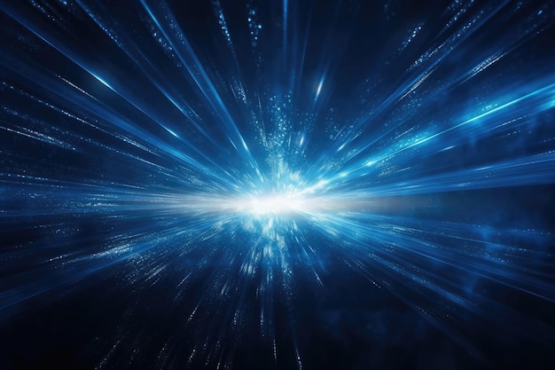 Abstract background of dark blue sky with lighting flares and glistening light beams