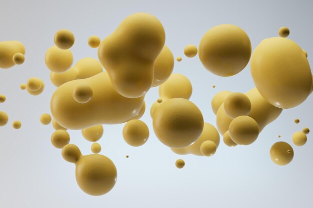 Sfondo astratto. bolle liquide deformate di colore giallo su sfondo bianco