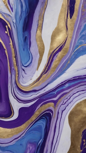 Abstract background digital marbling illustration violet blue and white marble with golden veins