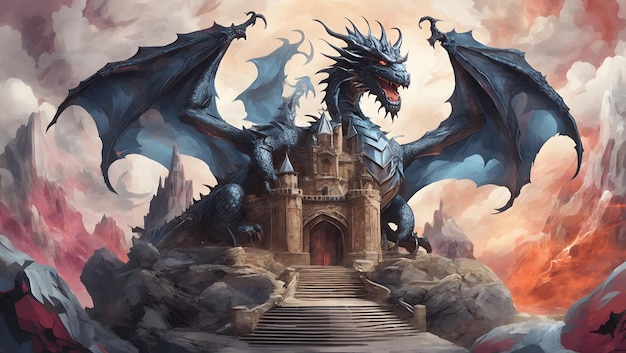 Abstract background dragon Majestic castle set against an abstract background creating an enchanti
