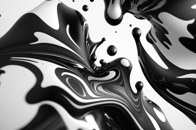 Abstract background of drops of black and white liquid in 3d style AI generation