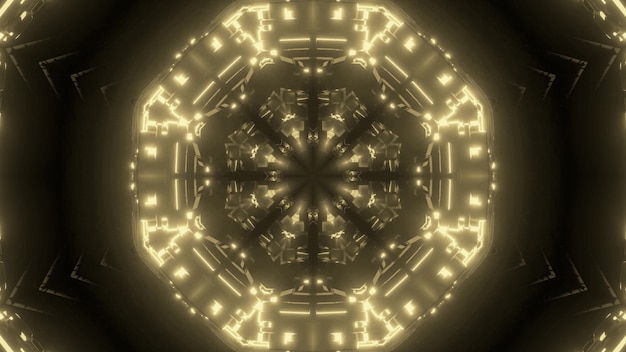 abstract background of endless tunnel in shape of circle glowing with sepia neon light