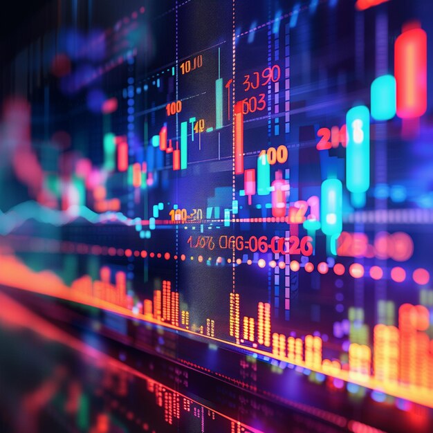 Sfondio astratto con un mercato azionario e un grafico di negoziazione con grafico a candela generative ai