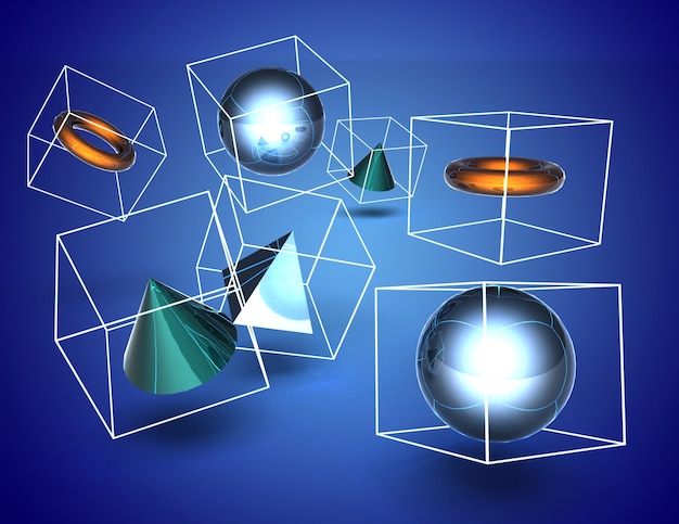 Abstract background figures in cubes. 3d illustration