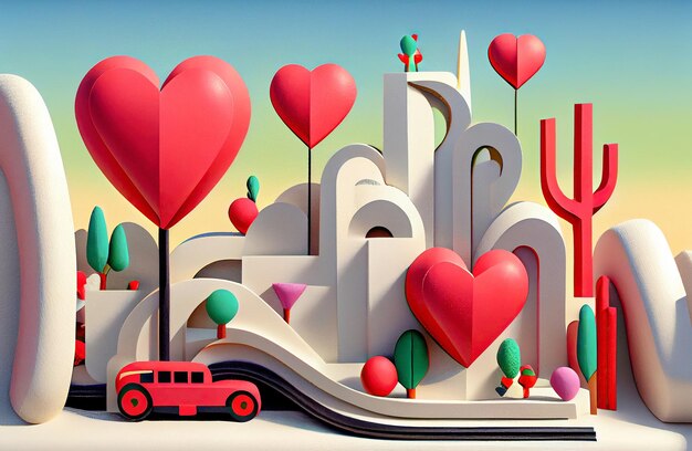 ジェネレーティブ AI バレンタインデーまたは母の日で作られた 3D ファンタジーランドの形の抽象的な背景