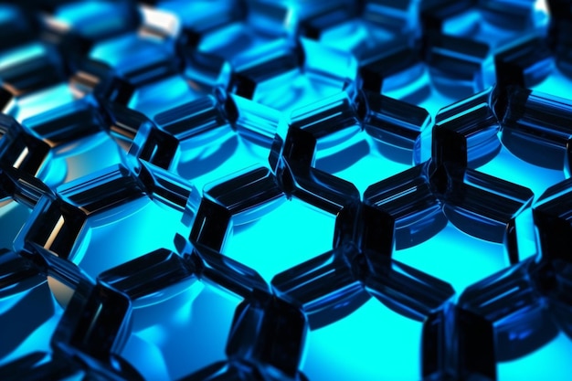 Фото Абстрактный фон, образованный из футуристического синего шестиугольника. стеклянный синий узор. геометрические кристаллы.