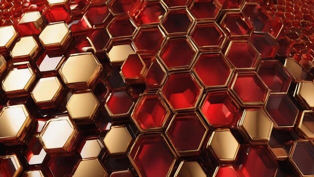 Abstract background formed from golde hexagons glass red pattern geometric crystals abstract