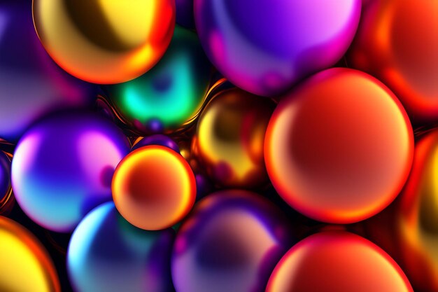 Abstract background from colorful balls of different shapes and rays of light