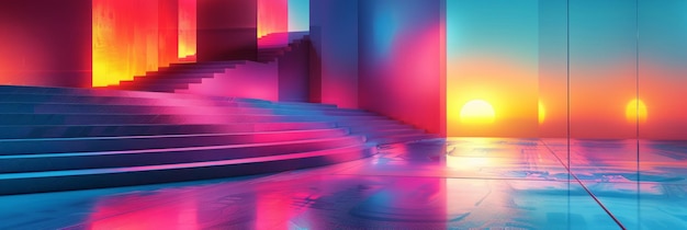 abstract background Futuristic interior design with stairs