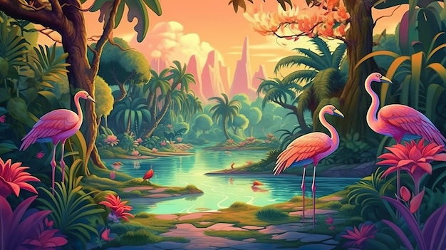 Abstract background garden of paradise A captivating banner design with an enchanting illustration showcasing the magical enchantment of a garden of paradise Generative AI