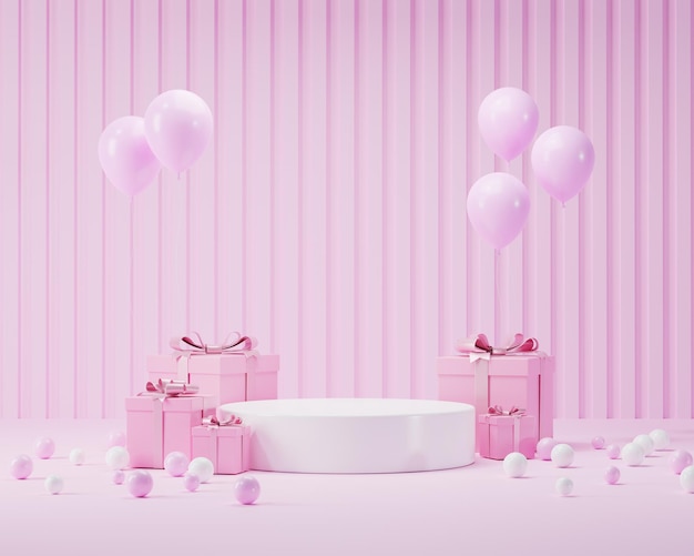 ディスプレイ製品コンセプト、3Dレンダリングのための抽象的な背景ジオメトリ空の表彰台ピンクの背景
