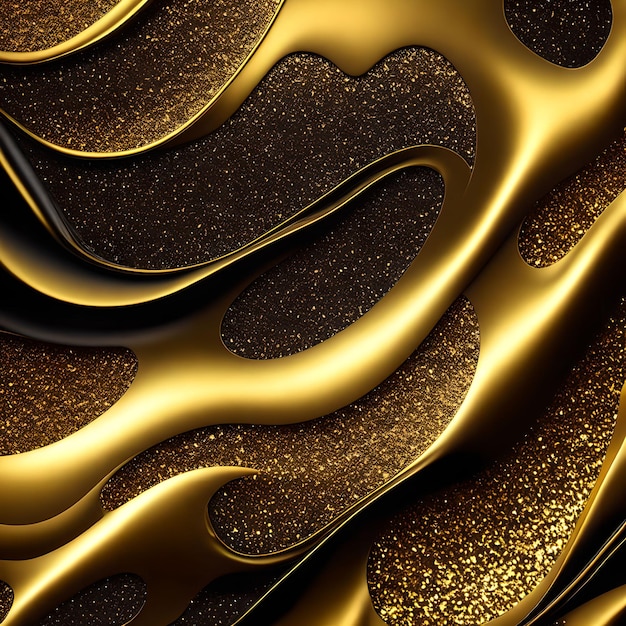 Abstract background of gold and black color smooth curve and sparkle generative art by AI