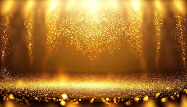 写真 抽象的な背景ゴールド ライト キラキラ ショー ステージの輝き光沢のある黄金のシーンの豪華な背景