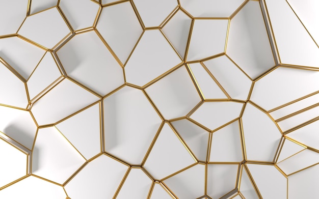 Abstract background of gold voronoi texture 3d rendering