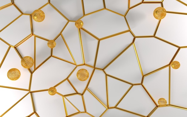 Abstract background of gold voronoi texture 3d rendering