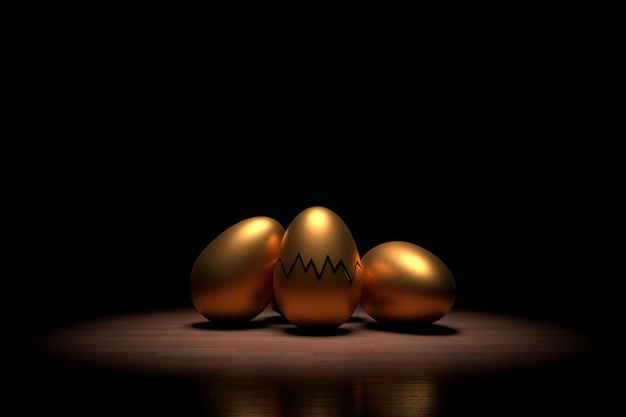 Abstract background of golden eggs. 3D rendering.