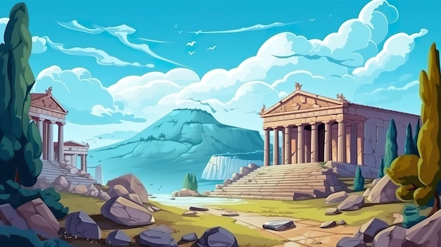 Фото Абстрактный фон греческие храмы баннер, воспевающий вечную красоту и культурное наследие греческих храмов, подчеркивая их историческое значение генеративный ии