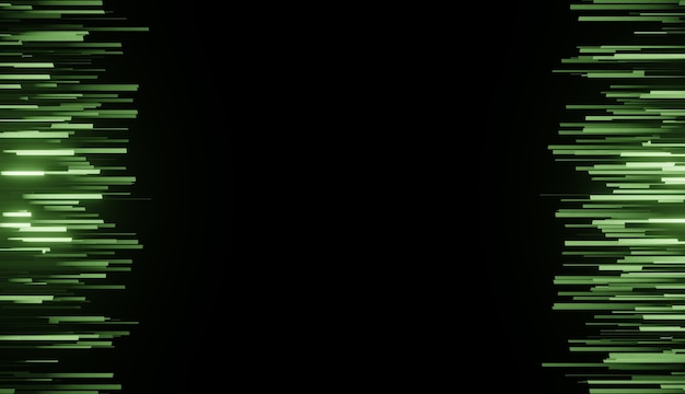 Абстрактный фон из зеленых линий с подсветкой и черным фоном. 3d рендеринг