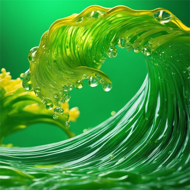 Photo abstract background of green wave with yellow texture