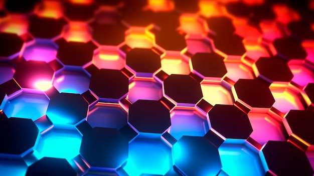 Abstract background hexagon pattern with glowing lights Generative AI illustration