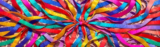 Abstract background of intertwined colored silk or paper ribbons Colorful illustration Generative AI