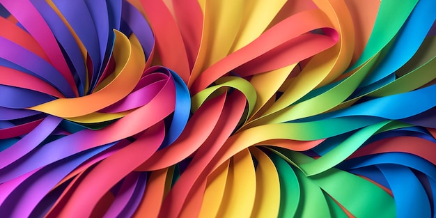 Abstract background of intertwined colored silk or paper ribbons Colorful illustration Generative AI