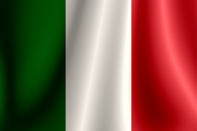 Abstract background of italy flag on wavy fabric with reflections in gloomy environment