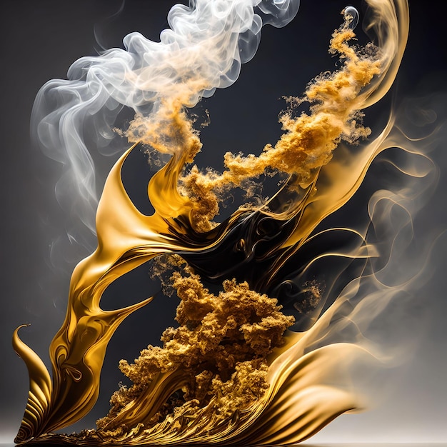 Abstract background of luxury black and gold smoke cloud generative art by AI