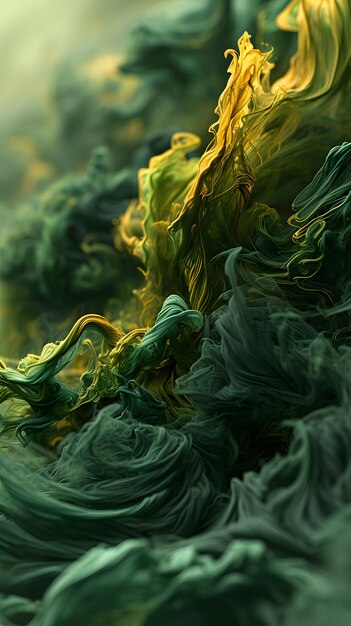 Abstract background made of green and yellow paint splashing in water