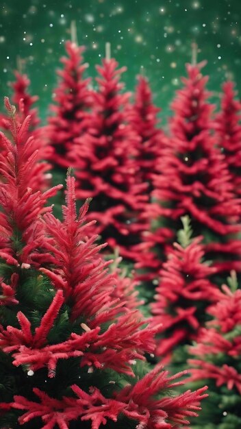 Abstract background of many red christmas trees on green