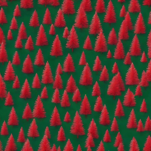 Photo abstract background of many red christmas trees on green