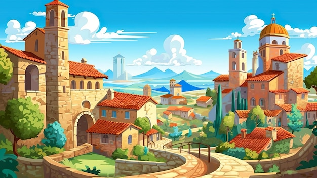 Abstract background Medieval town Designing of a captivating banner with a medieval town as the background showcasing its rich history Generative AI