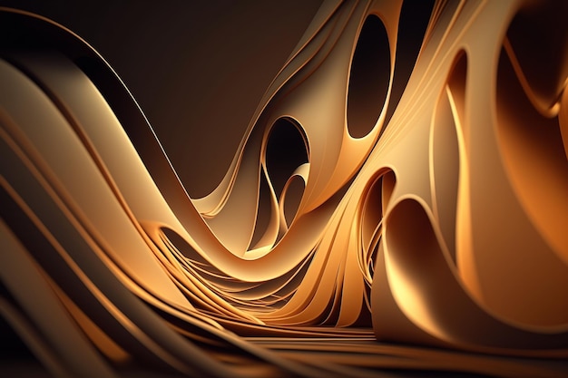 Abstract background metal curve lines wave bronze color Generative AI